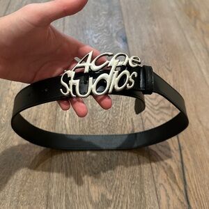Acne Studios Black Belt with Silver Logo Buckle